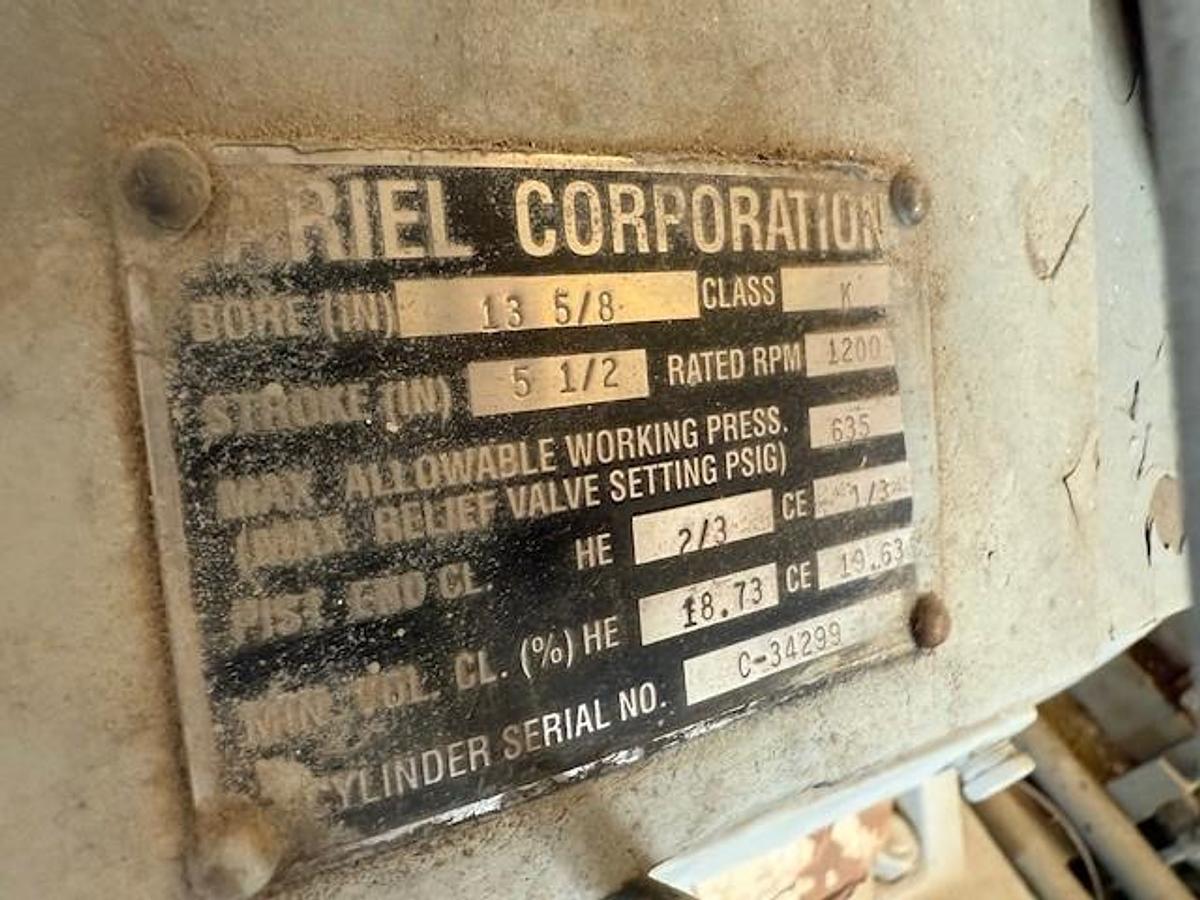 Used Waukesha Model L5790GL SN C-12498/3 Ariel Model JGK-4-3 Stage SN F-12035 Cylinder Sizes 14.125" x 13.625" x 9.125" x 6.25" Air-Ex Cooler Model 156EH 635,1315,1485