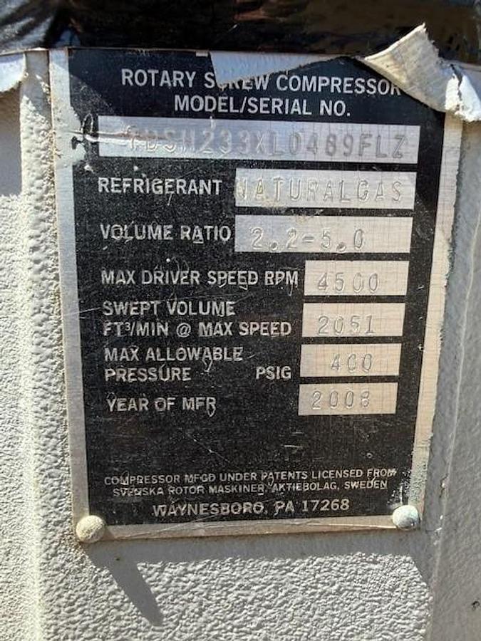 Used Frick TDSH233XL Screw Compressor SN 0489FLZ