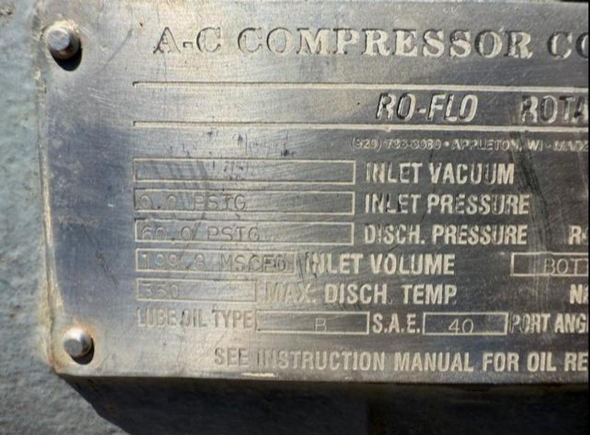 Used AC RoFlo 7DB Rotary Vane Compressor SN 4002-79521-1