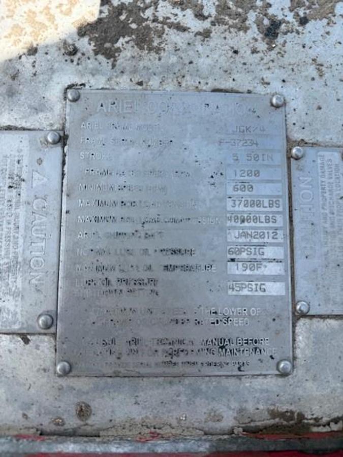 Used Ariel JGK-4 Compressor Frame SN F-37234 with (2) 11” x (2) 6.25” JGK Cylinders