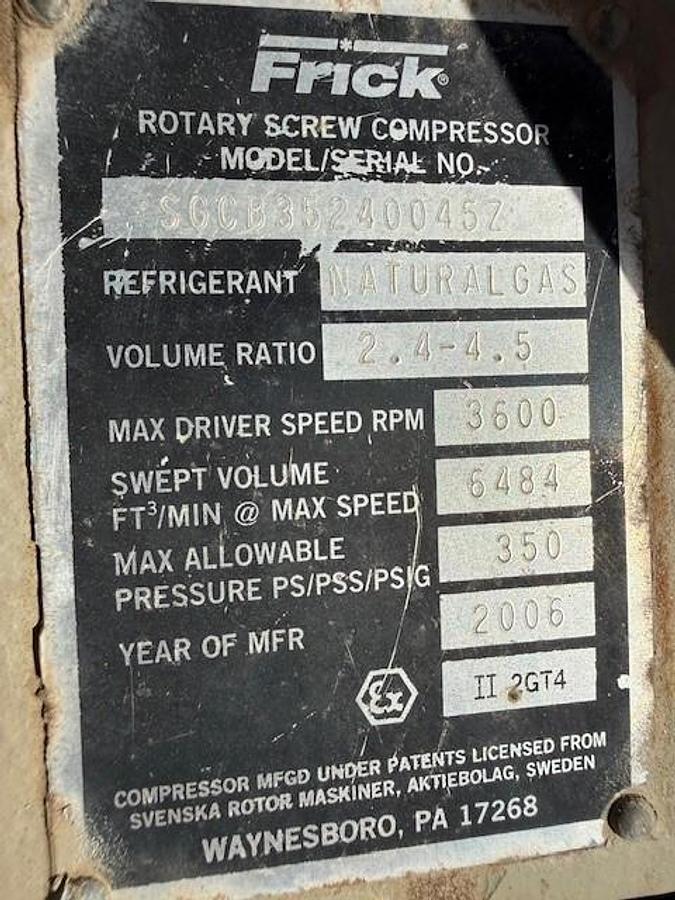 Used Frick SGCB3524 Screw Compressor SN SGCB35240045Z