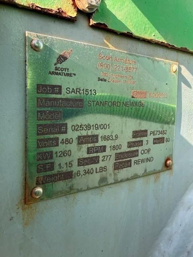 Used Jenbacher Genset Model J-320GS S/N 1239634 1095 KW 1800 RPM 60 Hz 3 Phase 480/277 Volts