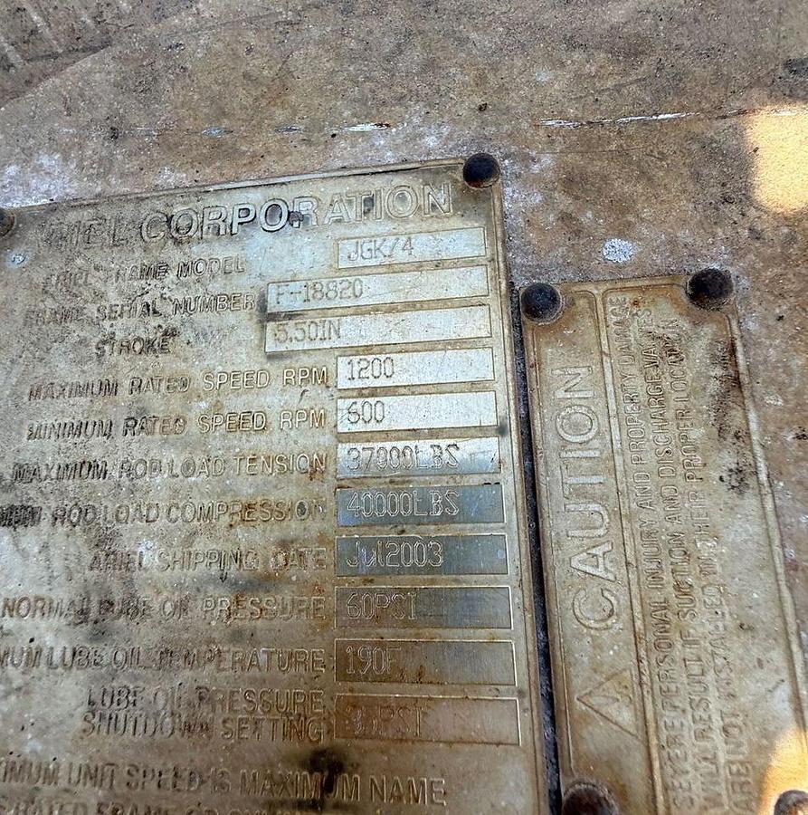 Used Waukesha L7044GSI / Ariel JGK-2 Compressor Package SN F-18820 Size 11" x 6.25"