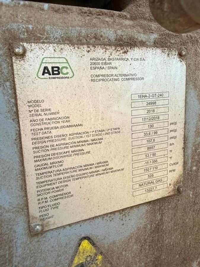 Used 150 HP / ABC 1EHA-2-GT-240 Natural Gas Compressor SN 24998