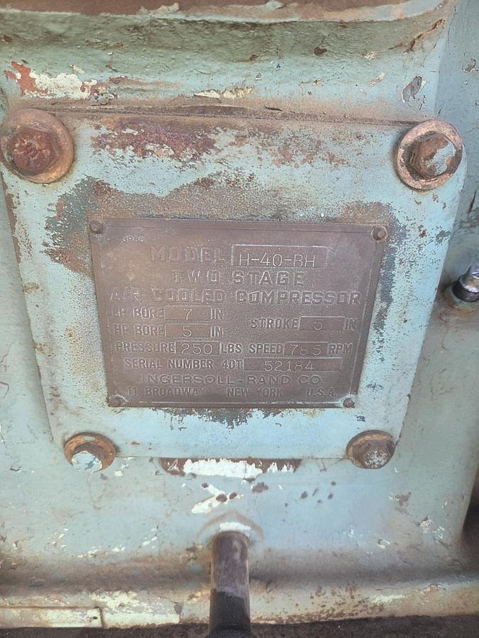 Ingersoll Rand Air Compressor Model H-40-BH 250 PSIG Industrial Heavy Duty