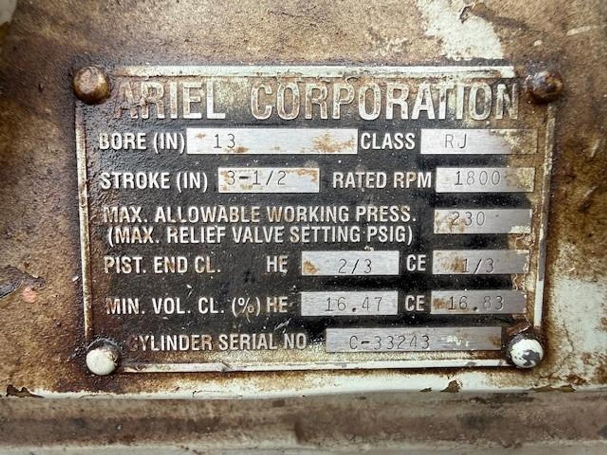 Used Ariel JGJ-2 Compressor Frame SN F-10986 with 13" x 13" cylinders