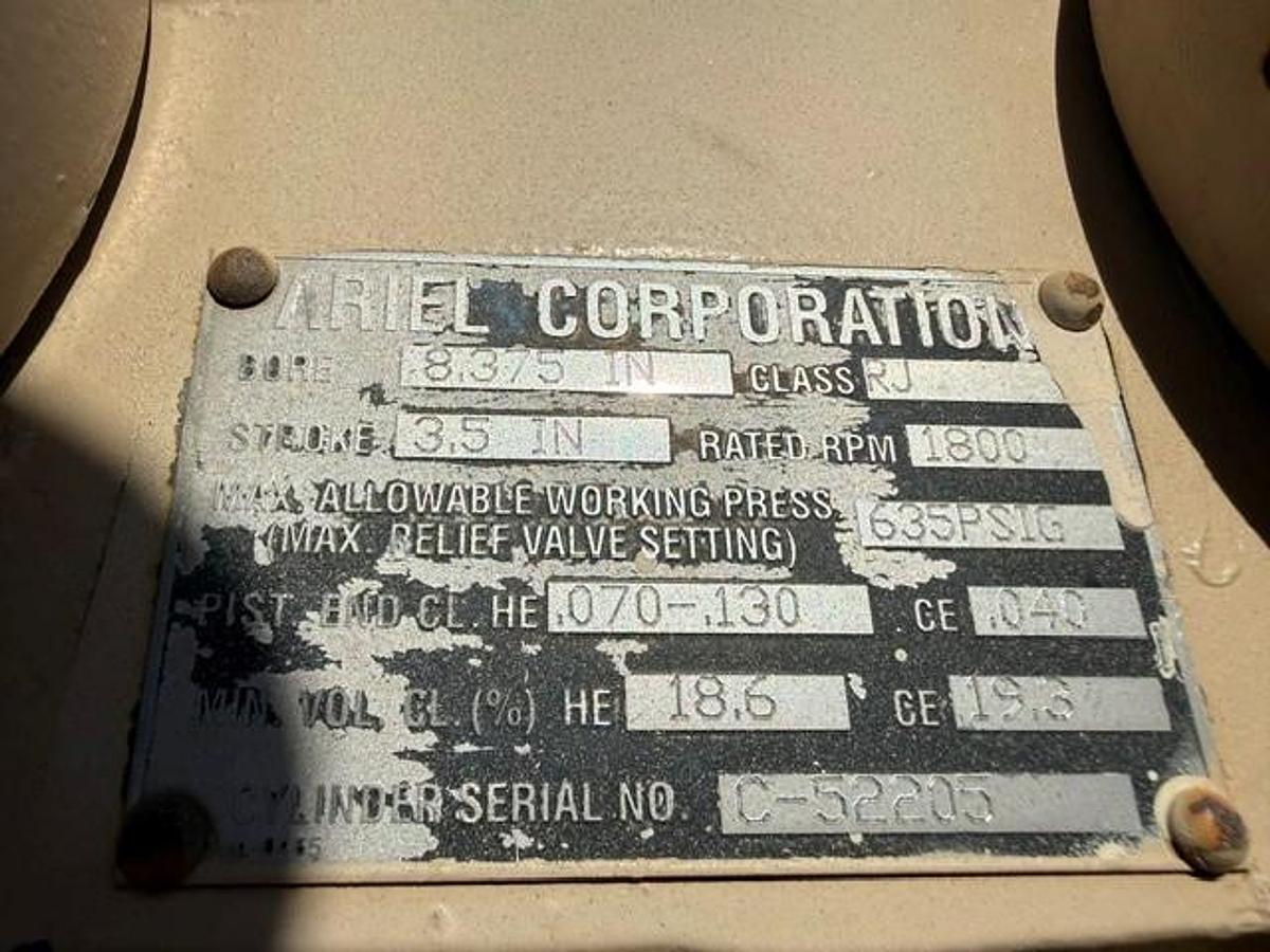 Used 350 HP / Ariel JGJ-2 Two Stage Compressor Package Size 15.25" x 8.375" with 81AVI Cooler SN F-17062