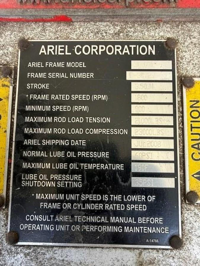 Used Ariel JGJ-4 Compressor Frame SN F-30727 with 11” x 11” x 9.25” x 5.125” Cylinders