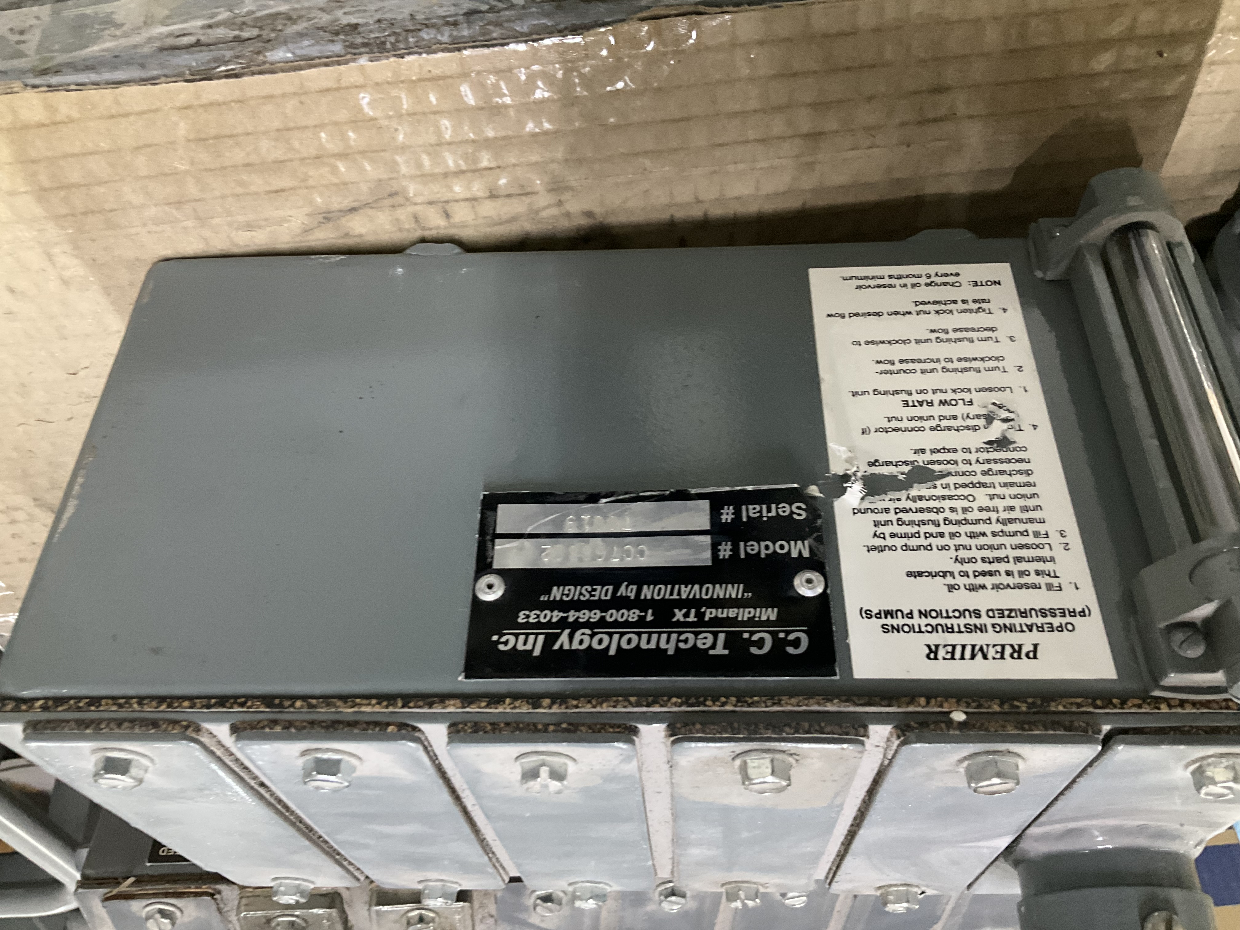 Used Premier force-feed lubricator assembly with pressurized-suction pumps 