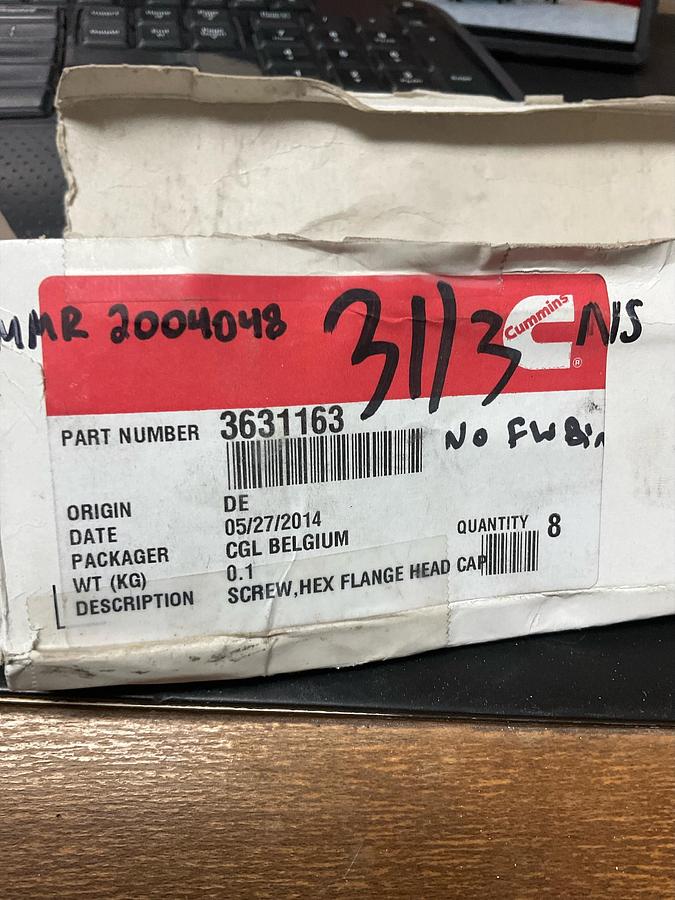 Cummins Hexagon Head Cap Screws PN: 3631163