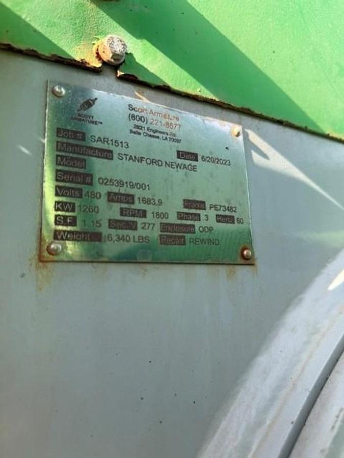 Used Jenbacher Genset Model J-320GS S/N 1239634 1095 KW 1800 RPM 60 Hz 3 Phase 480/277 Volts