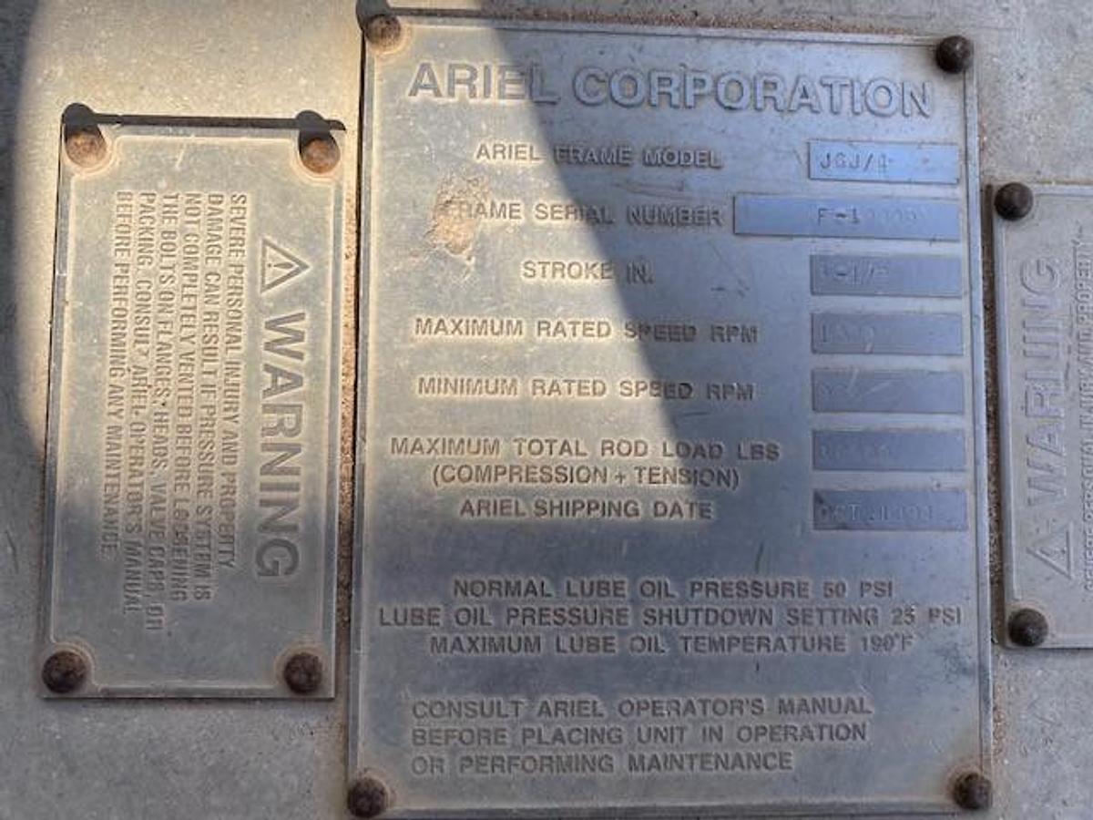 Used Ariel JGJ-4 SN: F-10009 / Caterpillar G3408TA SN: 6NB02470 - 4 Stage CNG Compressor Size 10.5” x 5.125” x 3.875” x 1.75”