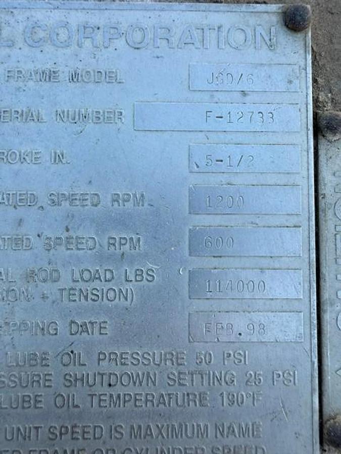Used Ariel JGD-6 Compressor Frame SN F-12733