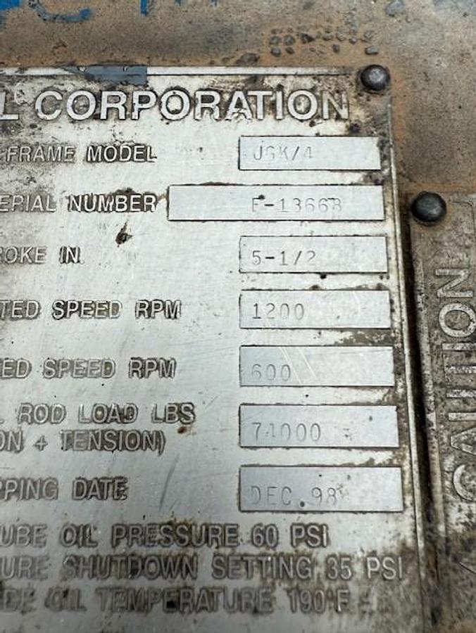 Used Waukesha L7042GSI / Ariel JGK-4 Two Stage Compressor Package SN F-13668 Size 9.125" x 9.125" x 6.25" x 6.25"  with 156FI Cooler