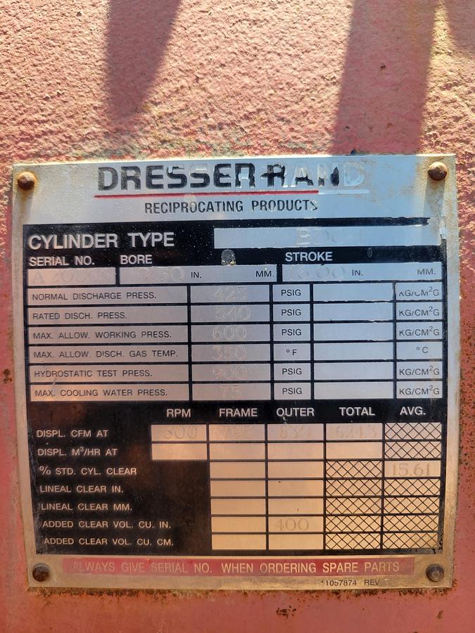Used Worthington 19.5" x 16" Stroke BDC 600 # Cylinder SN A20566