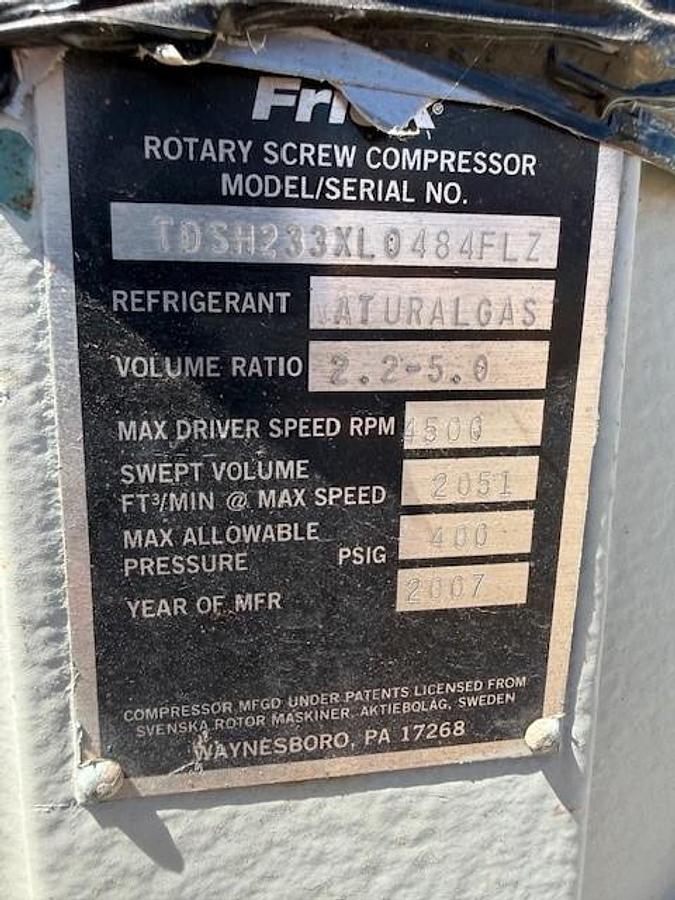 Used Frick TDSH233XL Screw Compressor SN 0484FLZ