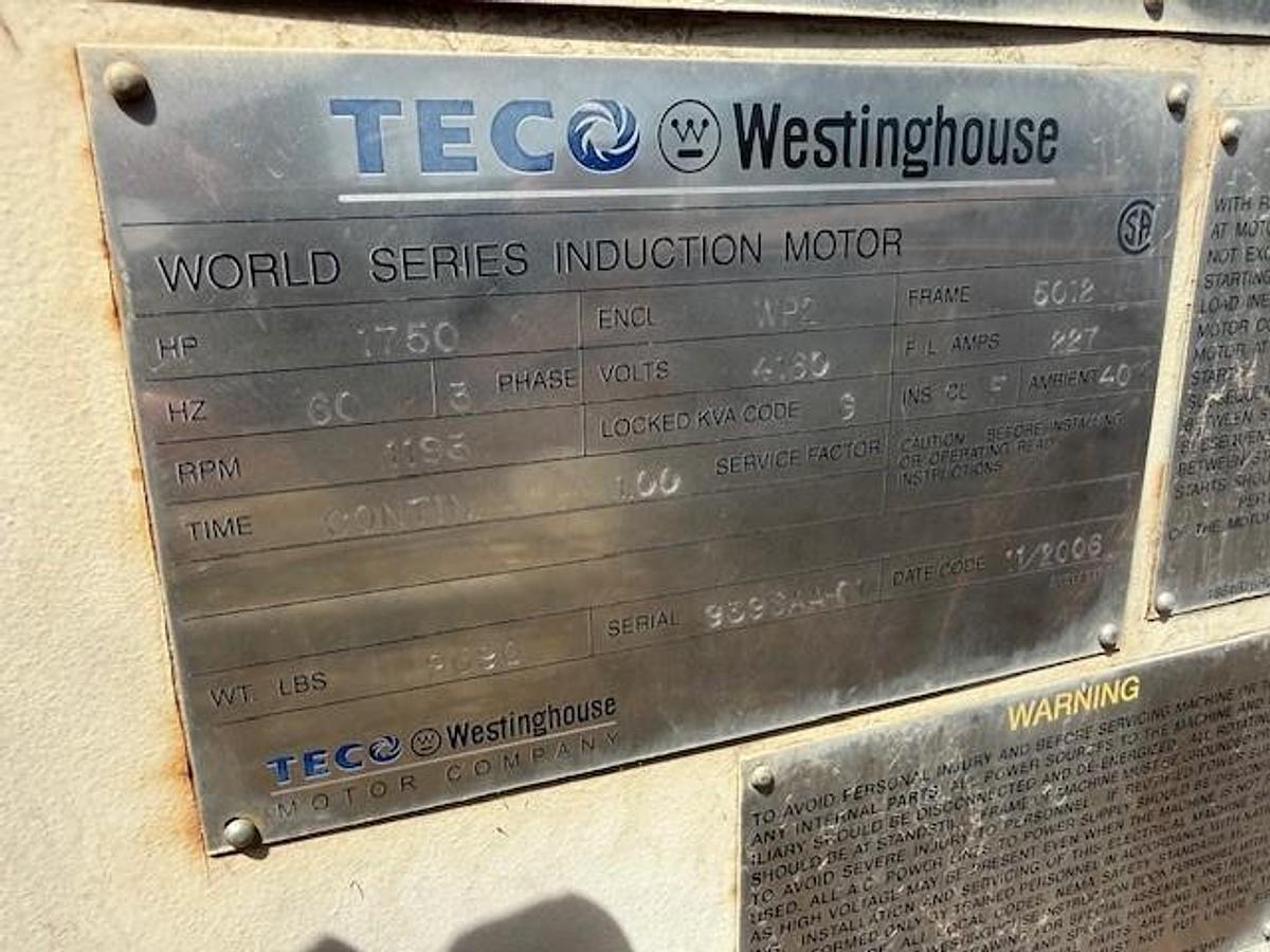 Used TECO Westinghouse 1750 HP @ 1195 RPM 4160 Volt Electric Motor