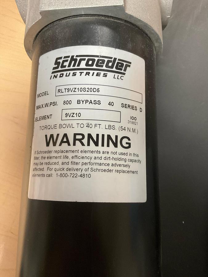  Schroeder Industries Pressure Filter PN: RLT9VZ10S20D5 