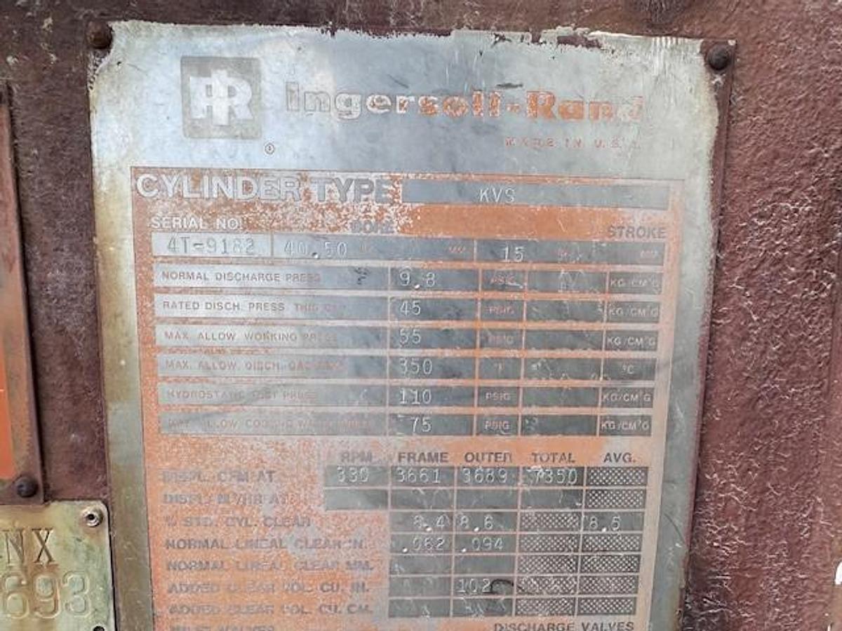 Used Ingersoll Rand 40.5” x 15” stroke KVS 55 # Cylinders SN 4T-9182, 4T-9198