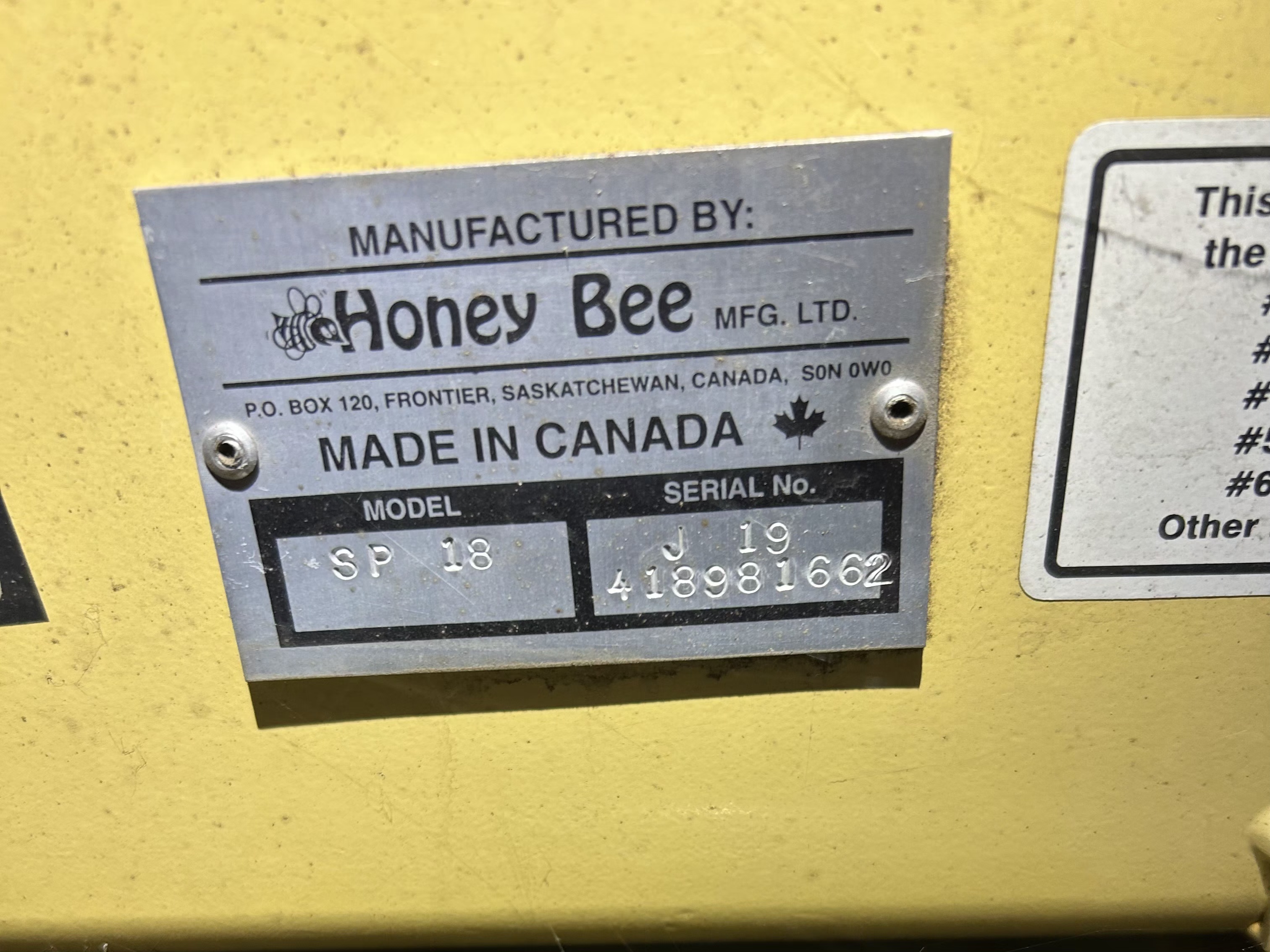 Used 18' Honey Bee SP18 Draper Header for JD Windrower