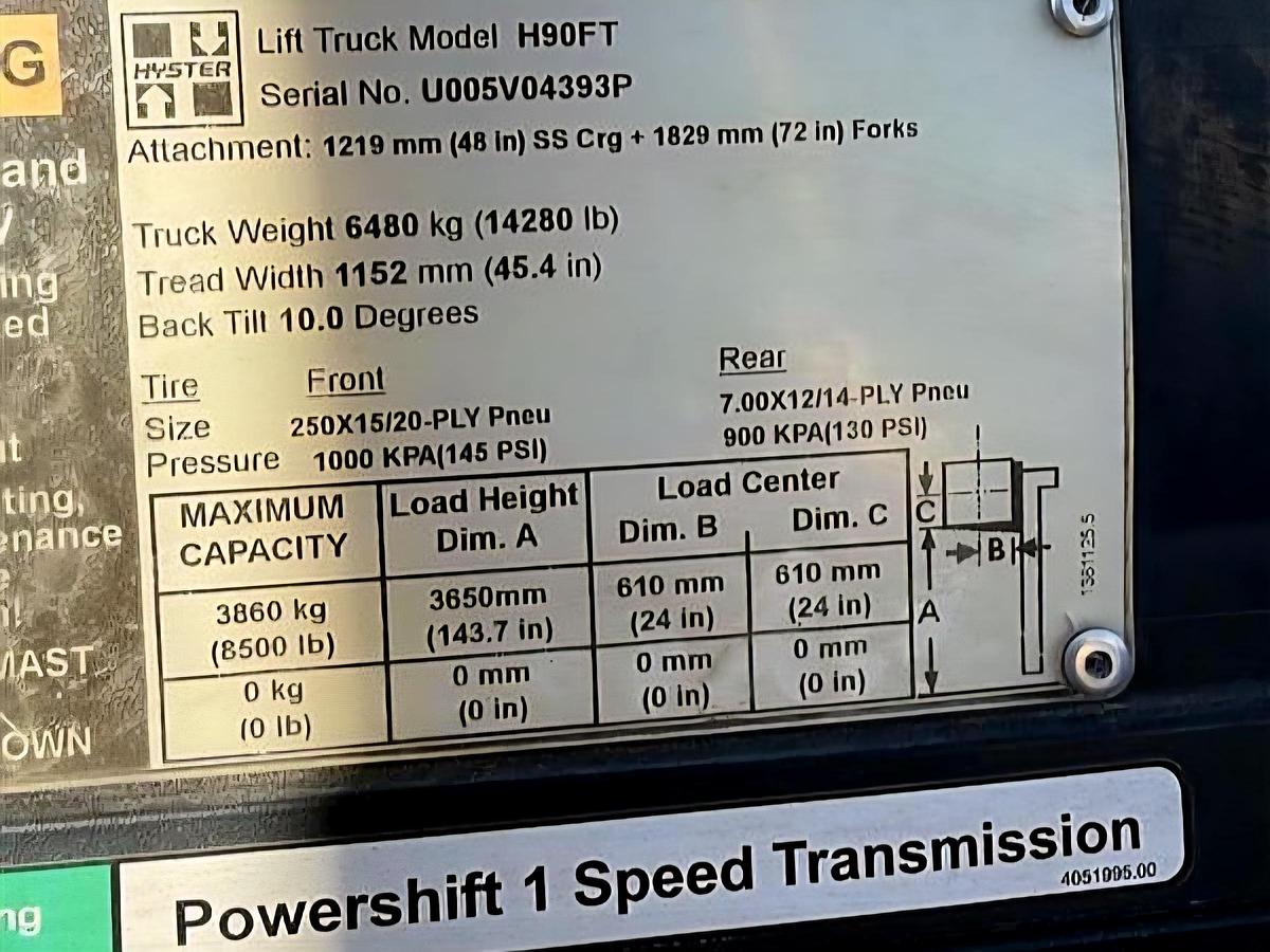 Used 2016 Hyster H90FT Forklift w/ 800 hrs