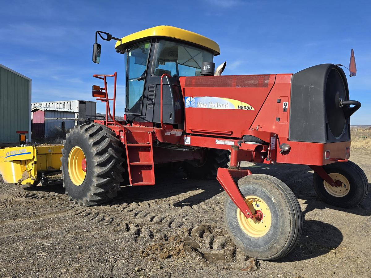 Used 2014 New Holland H8080 Rotary Windrower w/ Newer Header