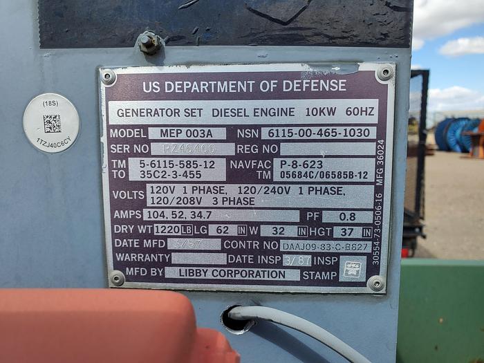 Used Libby Corp 10kw Generator