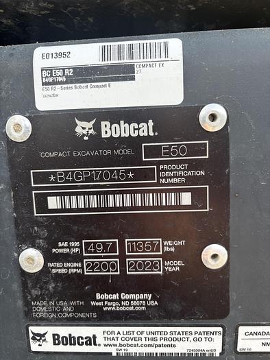 Used 2023 Bobcat E50 R2 Excavator***Long Arm, Thumb, Angle Blad, Factory Warranty***