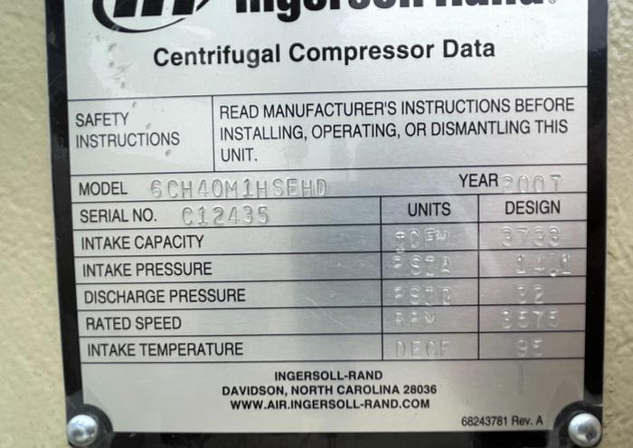 Used INGERSOL RAND CENTAC LOW PRESSURE HIGH VOLUME AIR COMPRESSOR - CENTRIFUGAL AIR COMPRESSOR