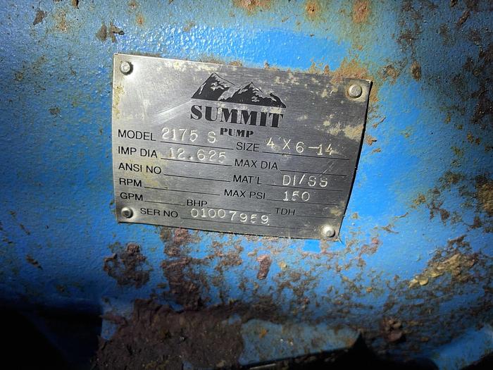 Used SUMMIT MODEL 2175S CENTRIFUGAL PUMP 4X6-14 S/S WITH 25 HP MOTOR