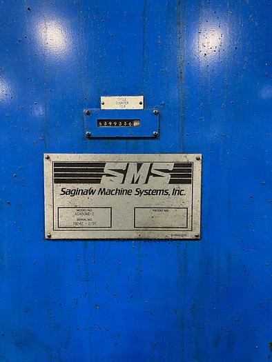 Used SAGINAW MACHINE SYSTEMS AC450MD-2 TWIN SPINDLE VERTICAL CNC LATHE