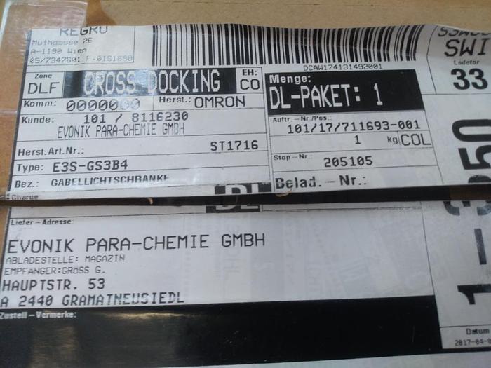 Barrera fotoeléctrica de horquilla E3S-GS3B4, Omron, nueva