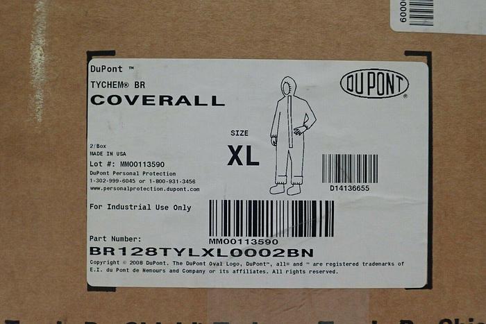 Used Dupont Tychem BR BR128TYLXL0002BN Coverall, Yellow, Size XL, 2/Box