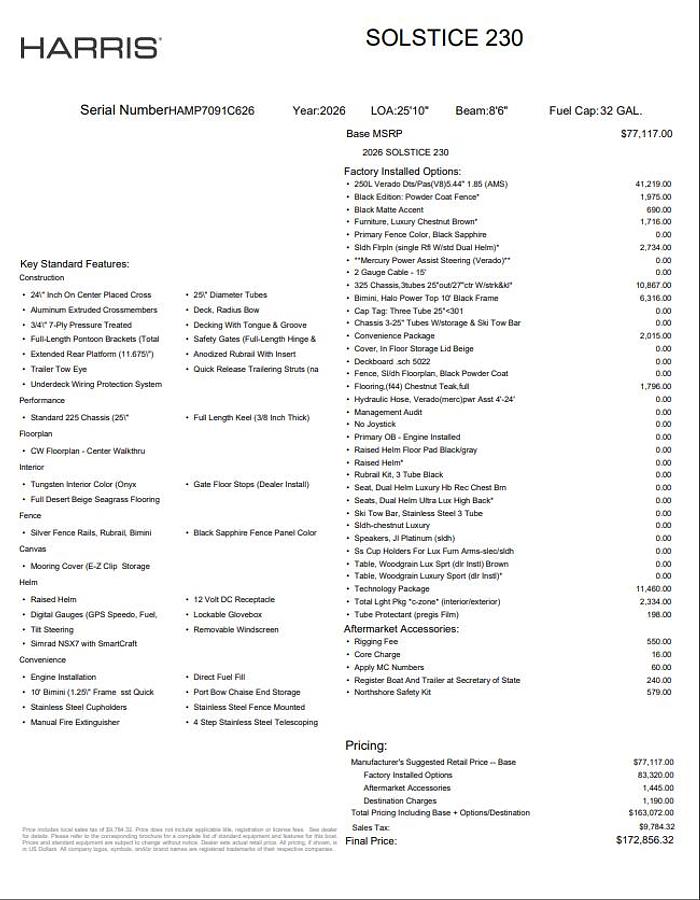 2026 Harris 2026 Harris Solstice 230
