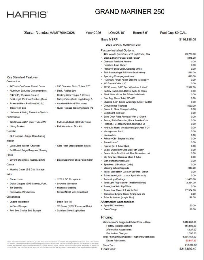 2026 Harris Harris Grand Mariner 250
