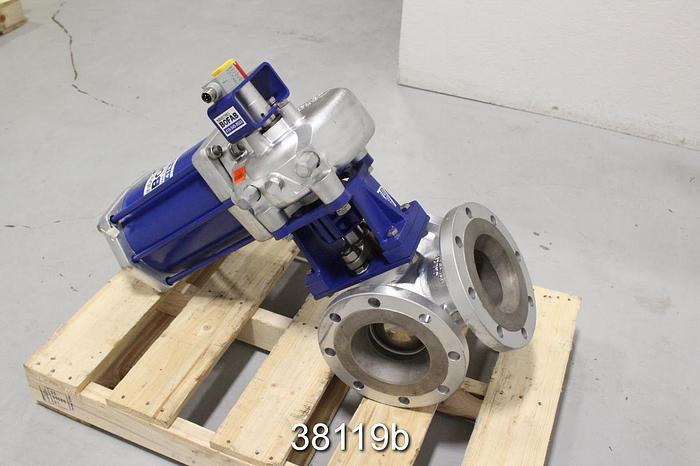 Unused Jamesbury 6" Air Operated 3-Way Ball Valve #38119