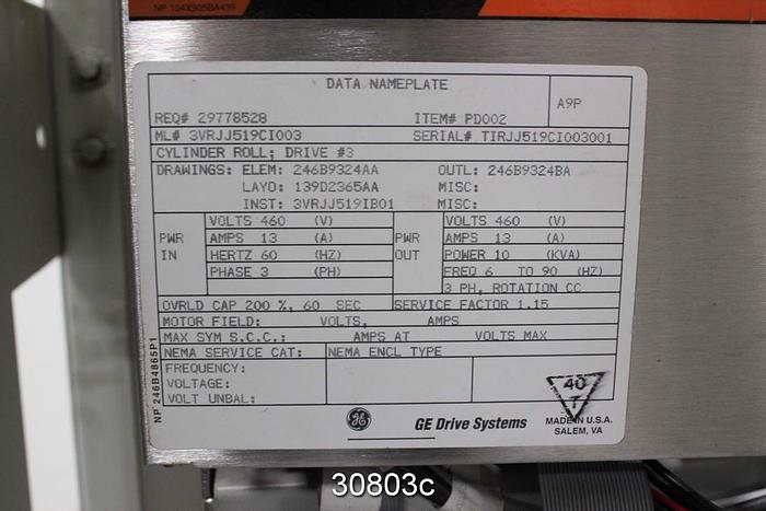 Used General Electric AC2000 Adjustable Speed Drive 3VRJJ519CI003 #30803