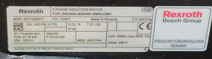 Generalüberholt Hauptspindelantrieb, 2AD160C-B35OB1-BS03-C2N1, Rexroth überholt-neuwertig