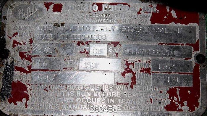 Used Buffalo CRCV Buffalo Pump, Size 509, 7-1/4" Impeller Diameter, Ductile Iron Casing, Ductile Iron Stuffing Box, 150 Gpm, 50 Ft Head, 1750 Rpm, Clockwise Rotation #26345