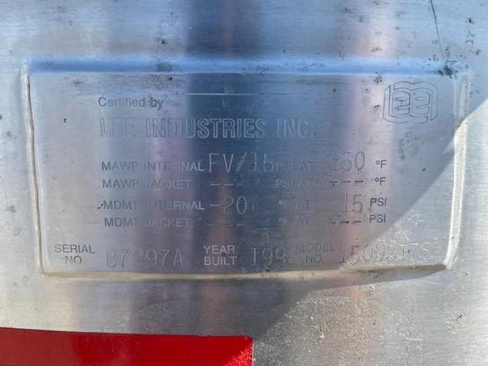 Used Lee Industries 150 Gallon Stainless Steel Vacuum Processing Tank