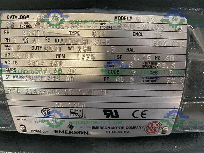 Used US Motors Emerson H25P2B 25HP Electric Motor 1775 RPM 230/460V