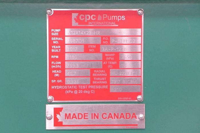 Unused Pump, Centrif., C/st, 300 HP, 14" In/12" Out, CPC, OH2, A #C743770