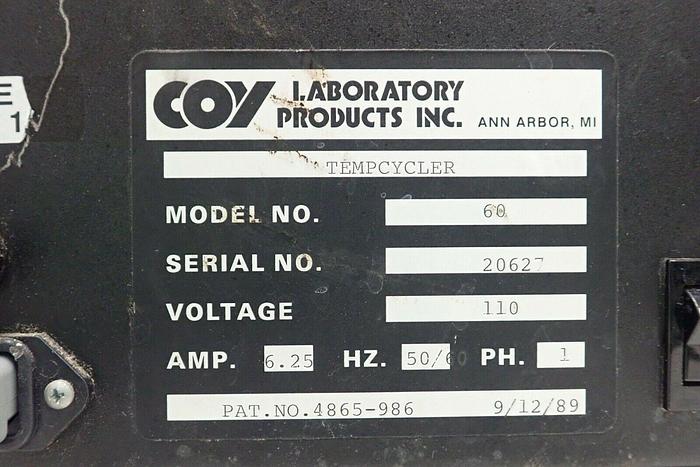 Used Coy Laboratory Products Model 60 Part# 4865-986 TempCycler Thermal Cycler