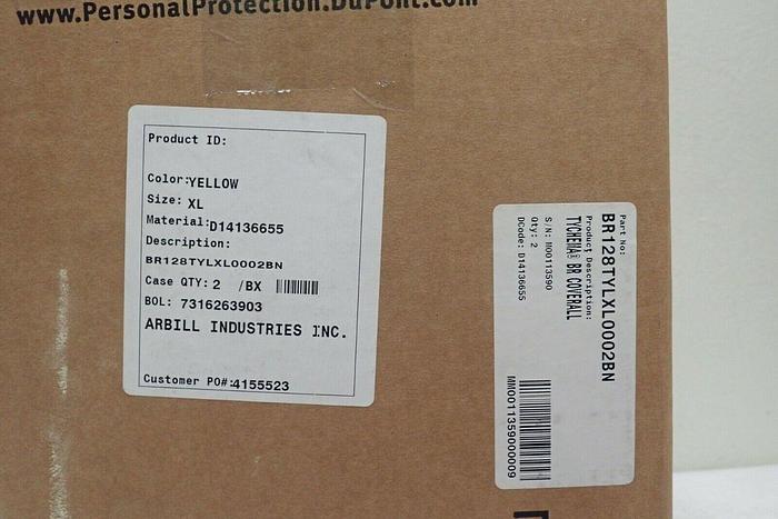 Used Dupont Tychem BR BR128TYLXL0002BN Coverall, Yellow, Size XL, 2/Box