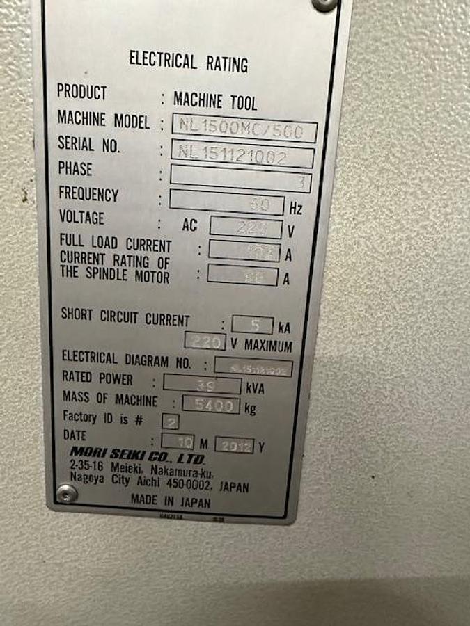 Used 2012 Mori Seiki NL1500MC/500