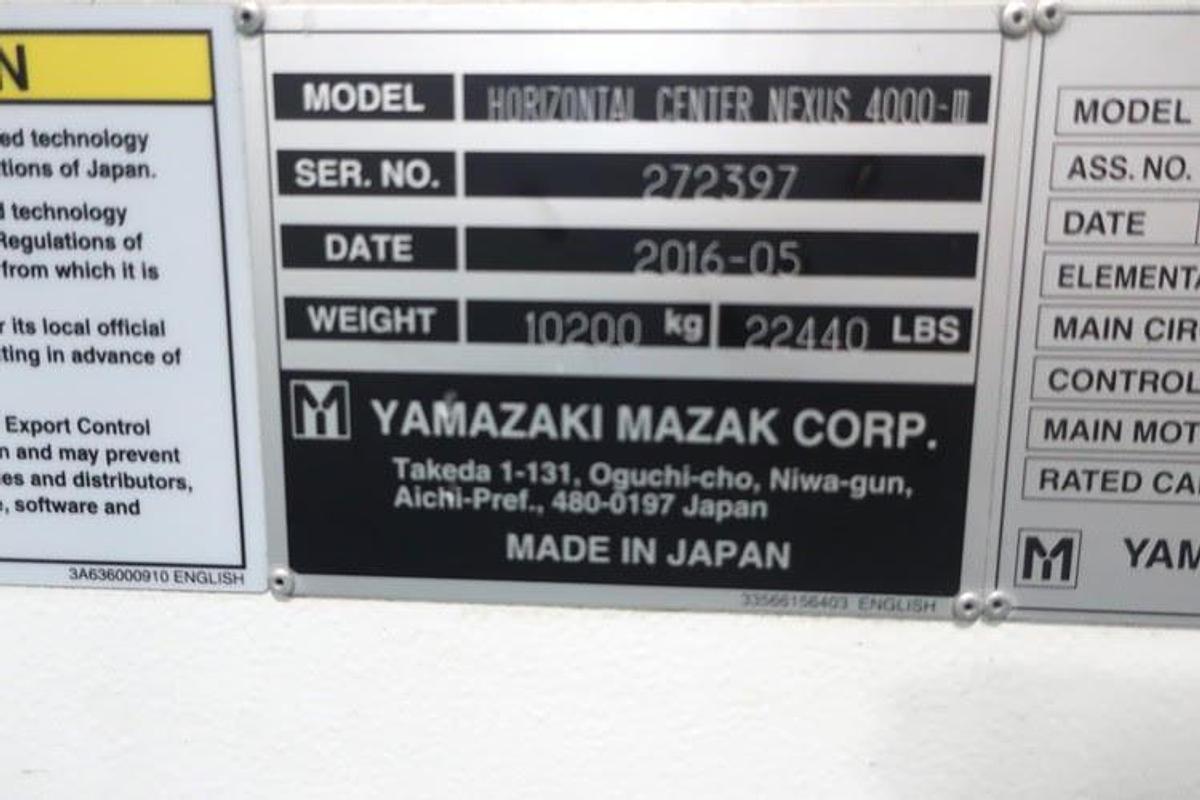 Used 2016 MAZAK HCN NEXUS 4000-III