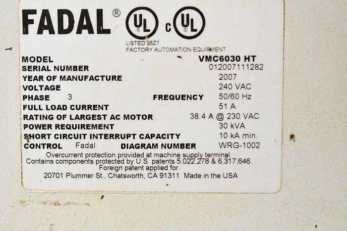 Used 2007 Fadal VMC-6030HT