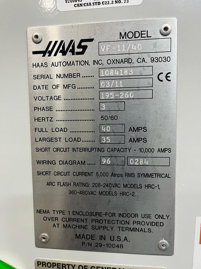 Used 2011 Haas VF-11/40