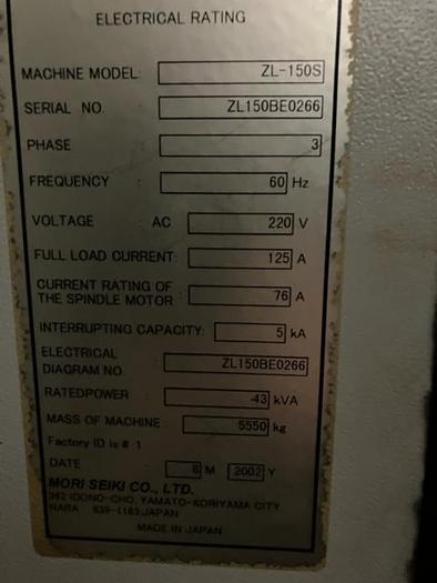 Used 2002 Mori Seiki ZL150S
