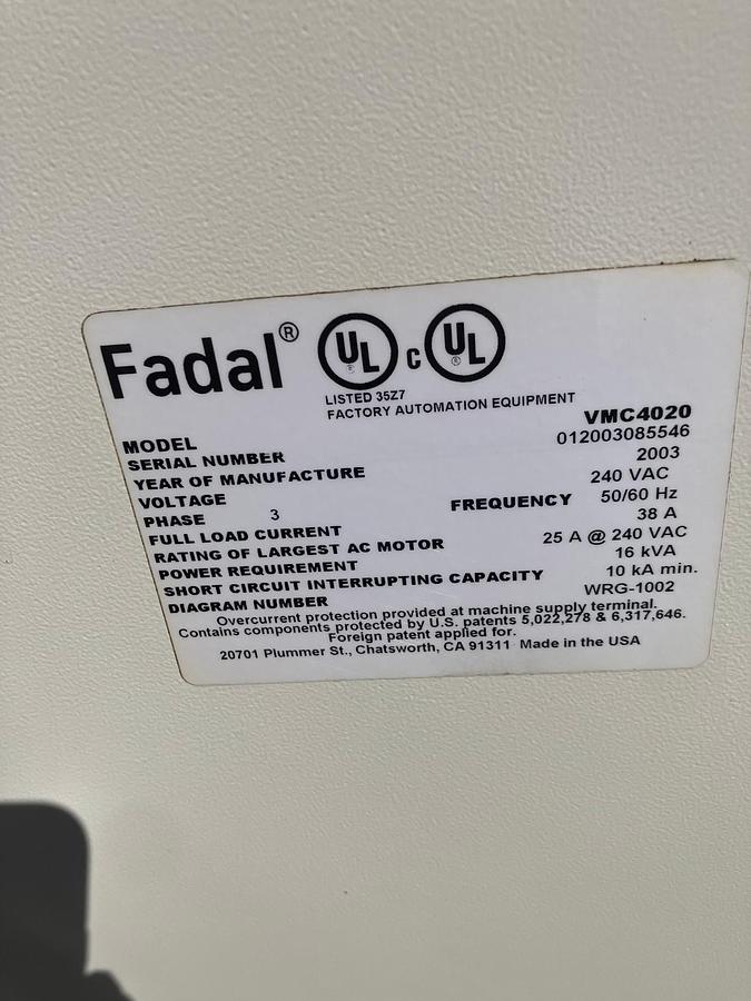 Used 2003 Fadal VMC-4020HT